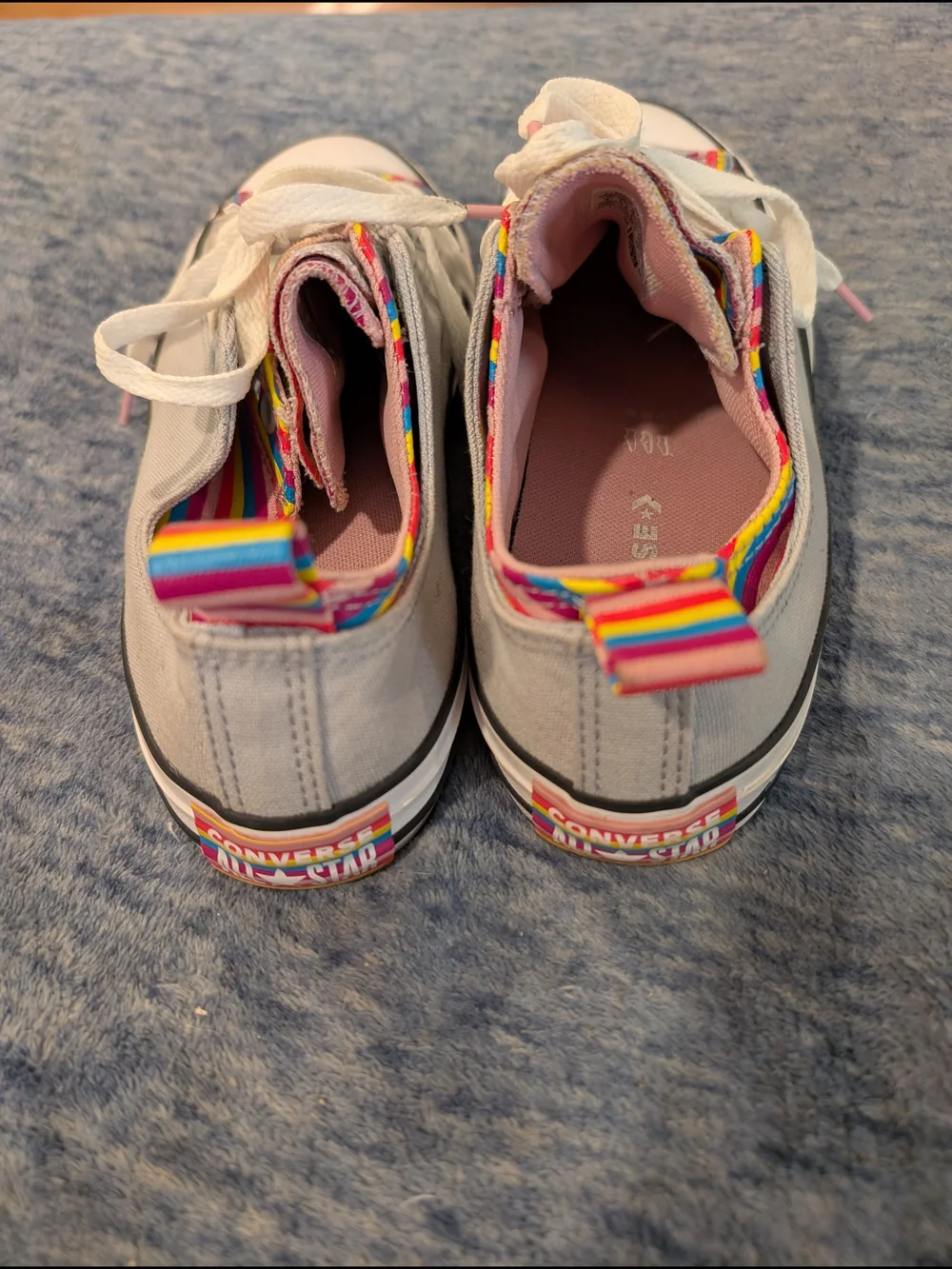 Converse Low Top Sneakers — Light Gray with Rainbow Trim
